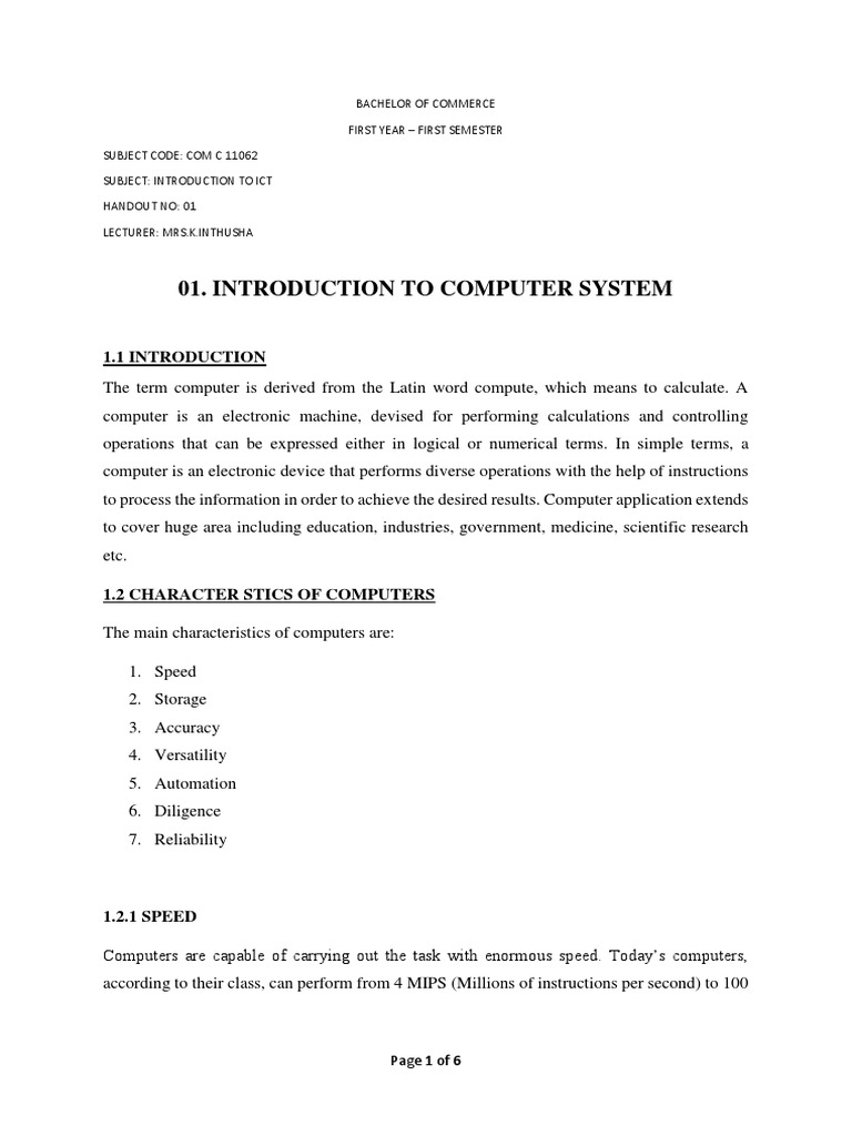 Introduction To Computer System | PDF