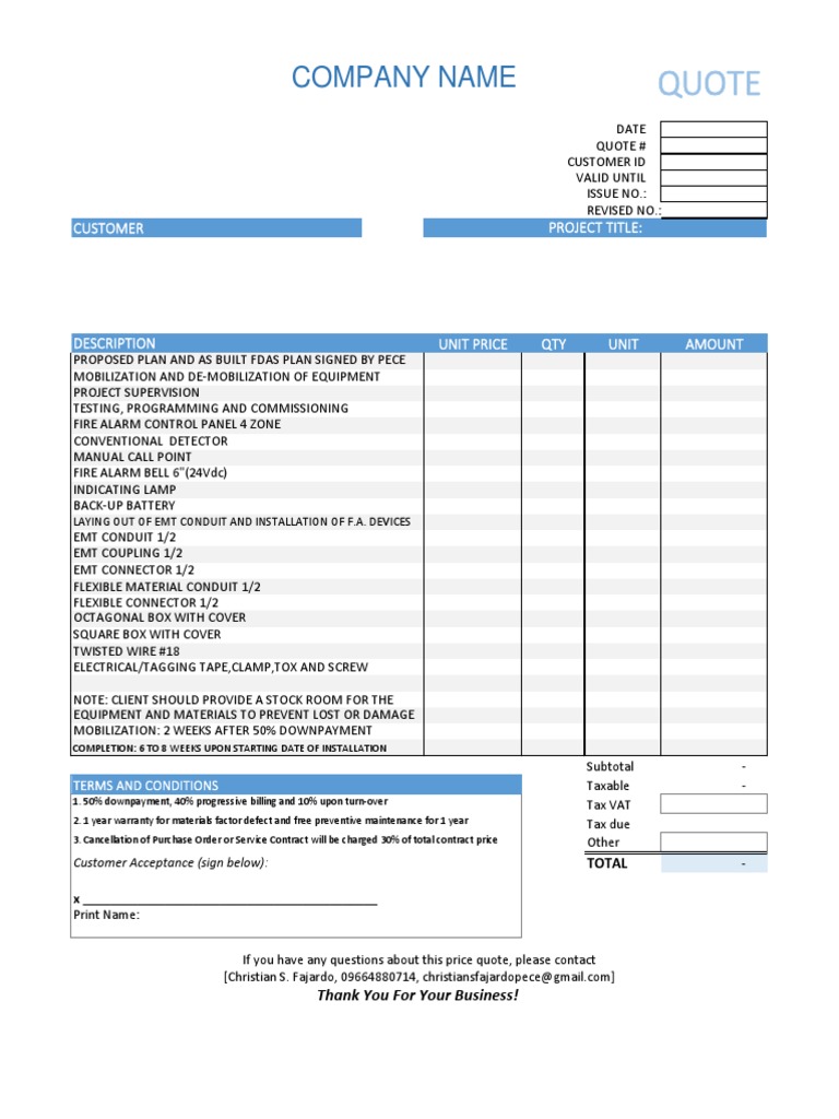 Fdas Quotation Sample PDF Electrical Components Electricity
