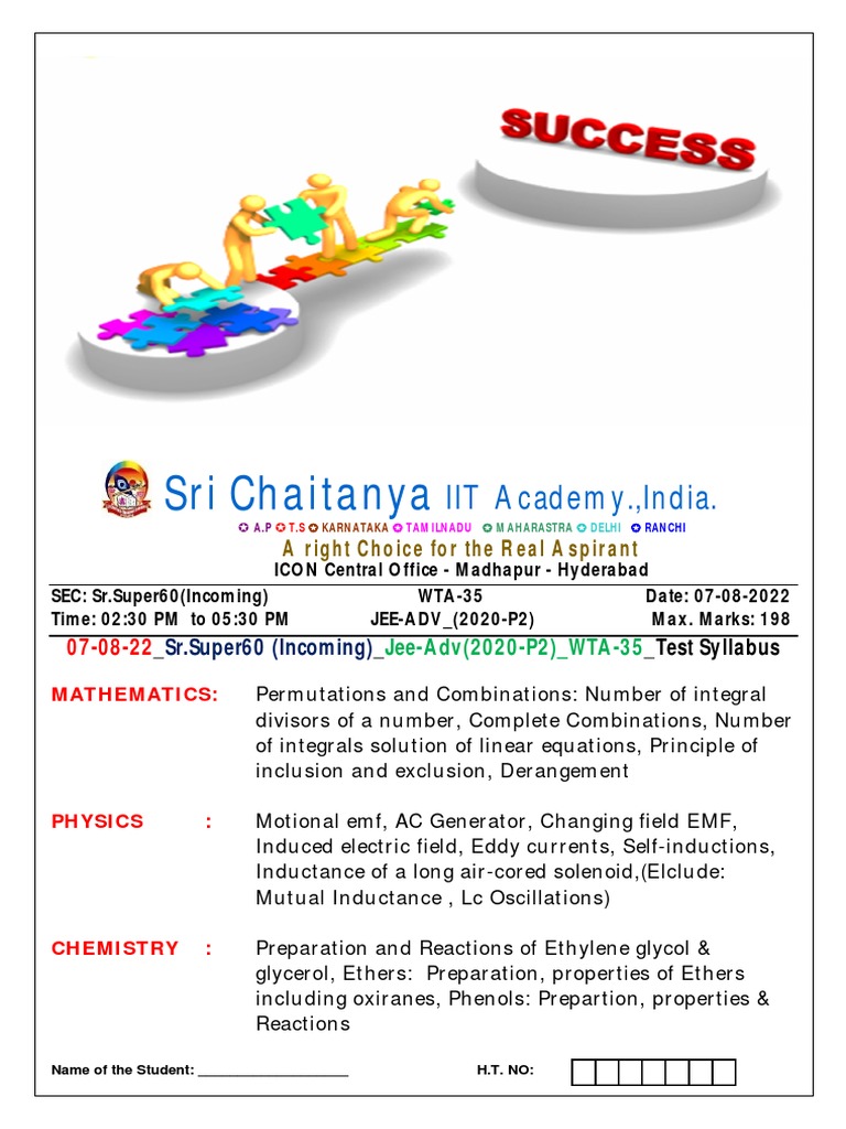 JEE Advanced 2020 Physics Chemistry Math Test | PDF | Magnetic Field ...
