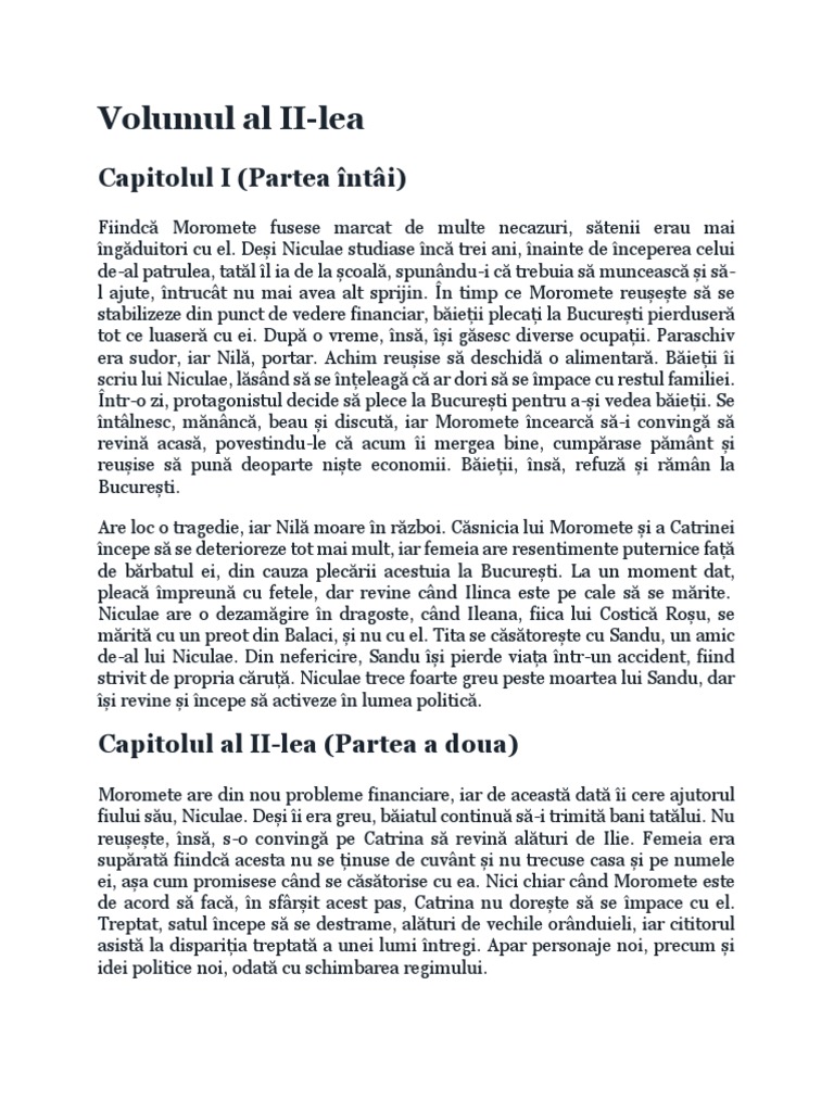 Print Si Cersetor Rezumat Pe Capitole Rezumat Pe Capitole, Volumul 2 Moromeții" | PDF