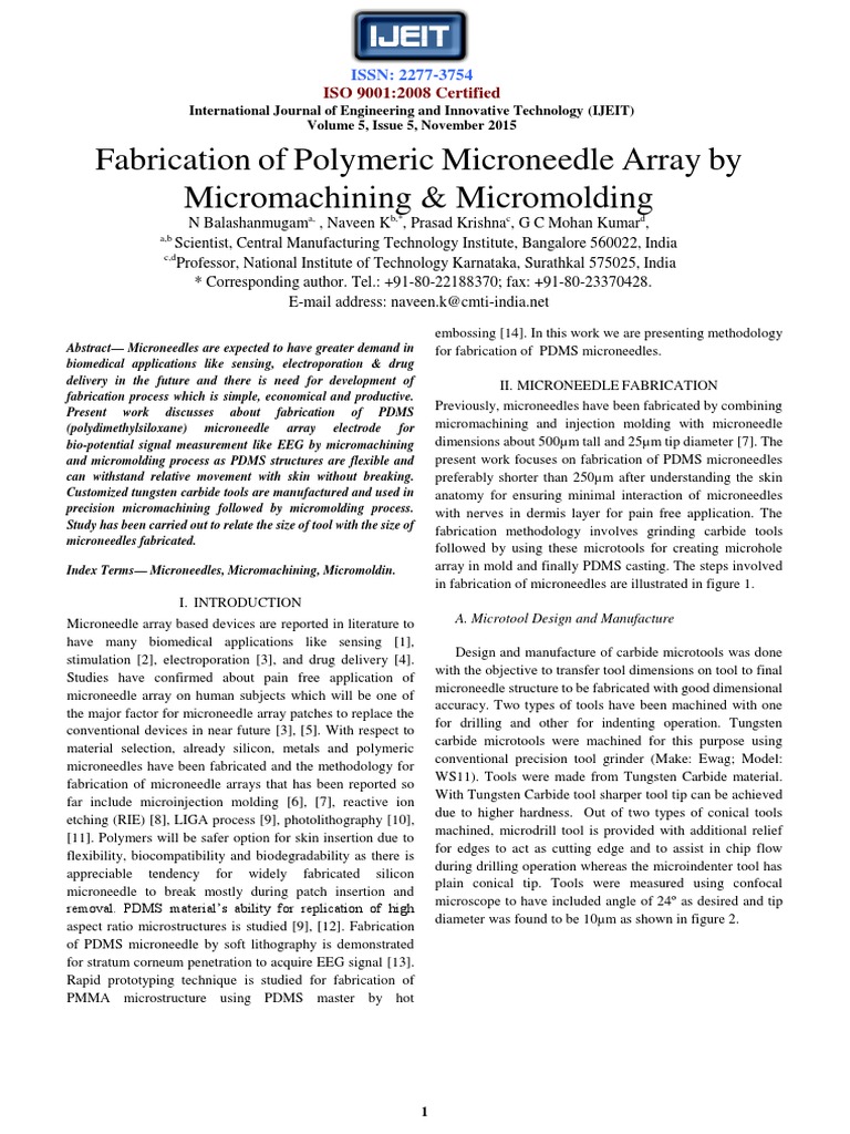 Fabrication of Polymeric Microneedle Array by Micromachining ...