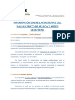 Informacion Materias de Bachillerato de Musica y Artes Escenicas