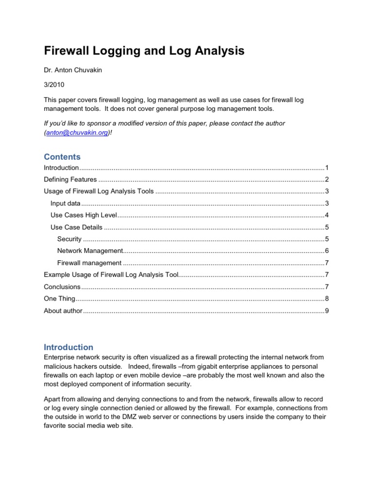 Firewall Logging Paper Firewall Online Safety & Privacy