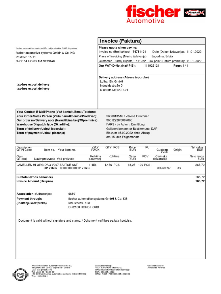 Invoice (Faktura) : Tax-Free Export Delivery Tax-Free Export Delivery ...