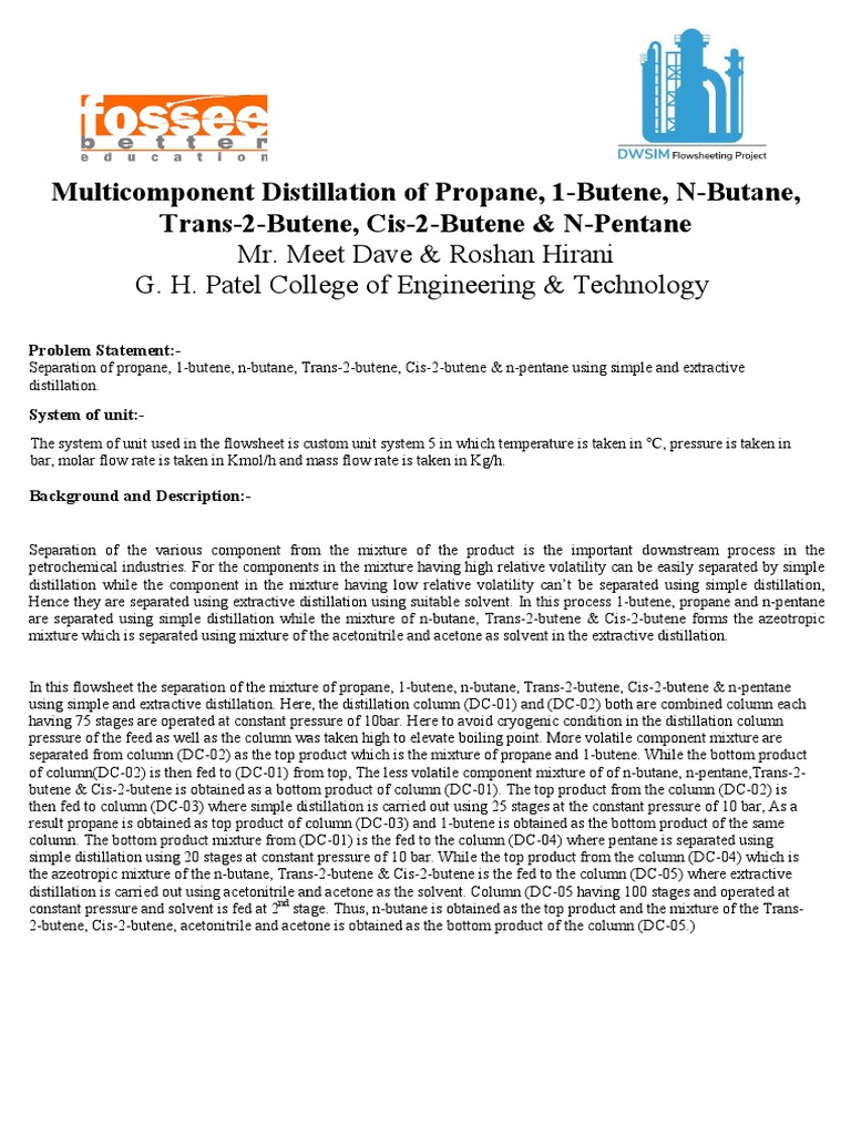 Multi Component Distilation Pdf Distillation Chemical Substances