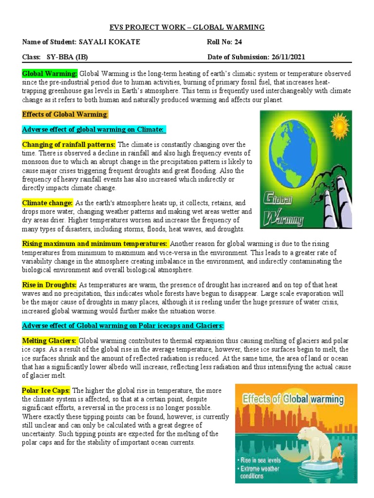 Global Warming: EVS Project Overview | PDF | Climate Change | Sea Level ...
