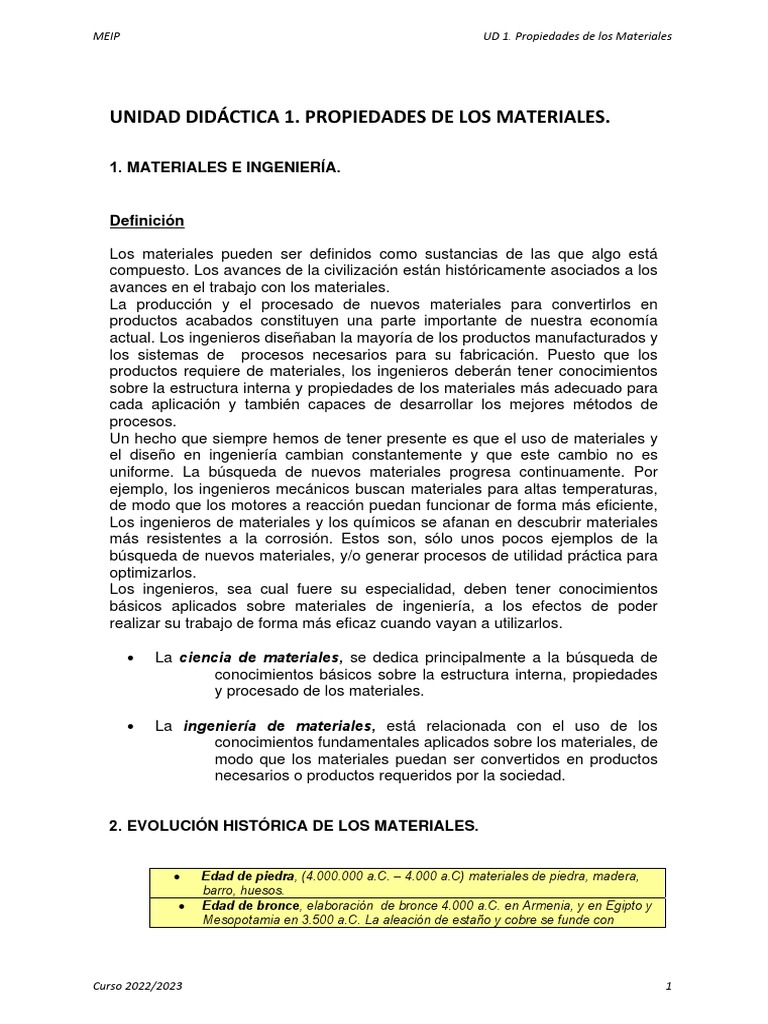 Ud1 Propiedades de Los Materiales | PDF | Ciencia y matemáticas