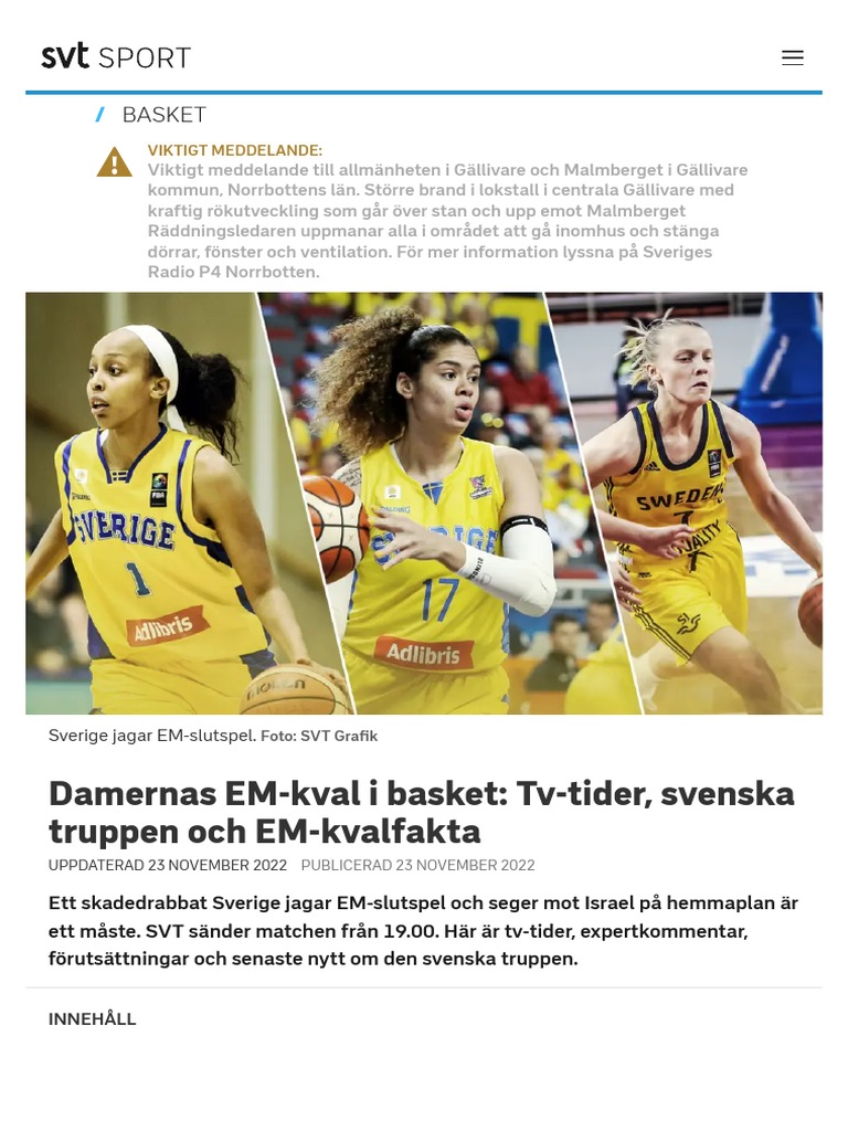 Damernas EMkval I Basket TvTider, Svenska Truppen Och EMkvalfakta SVT Sport PDF