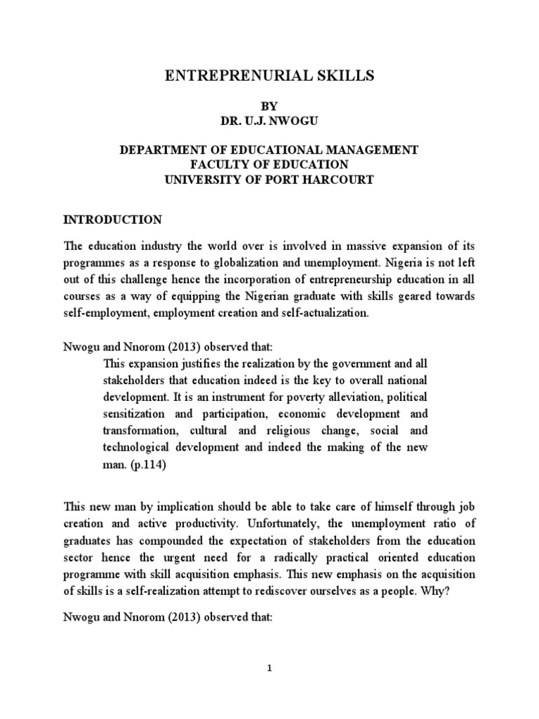 Entreprenurial Skills Pdf Entrepreneurship Creativity