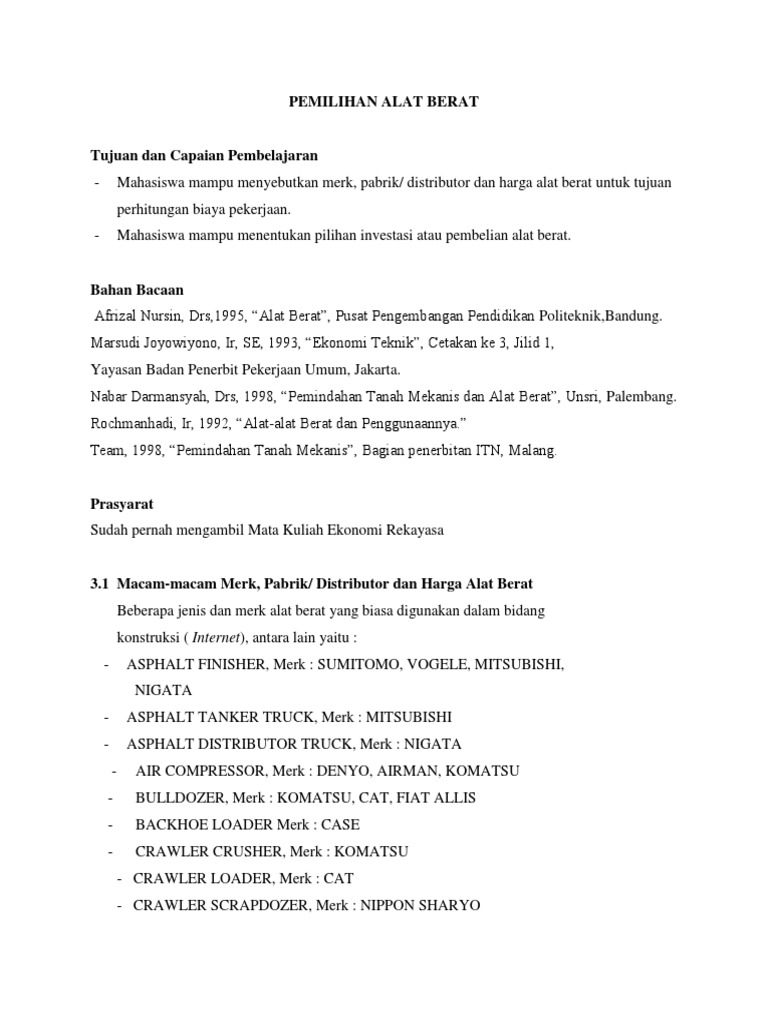 Pertemuan 3 Pemilihan Alat Berat | PDF