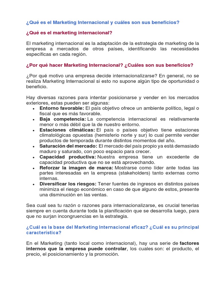 Qué Es El Marketing Internacional y Cuáles Son Sus Beneficios | PDF ...