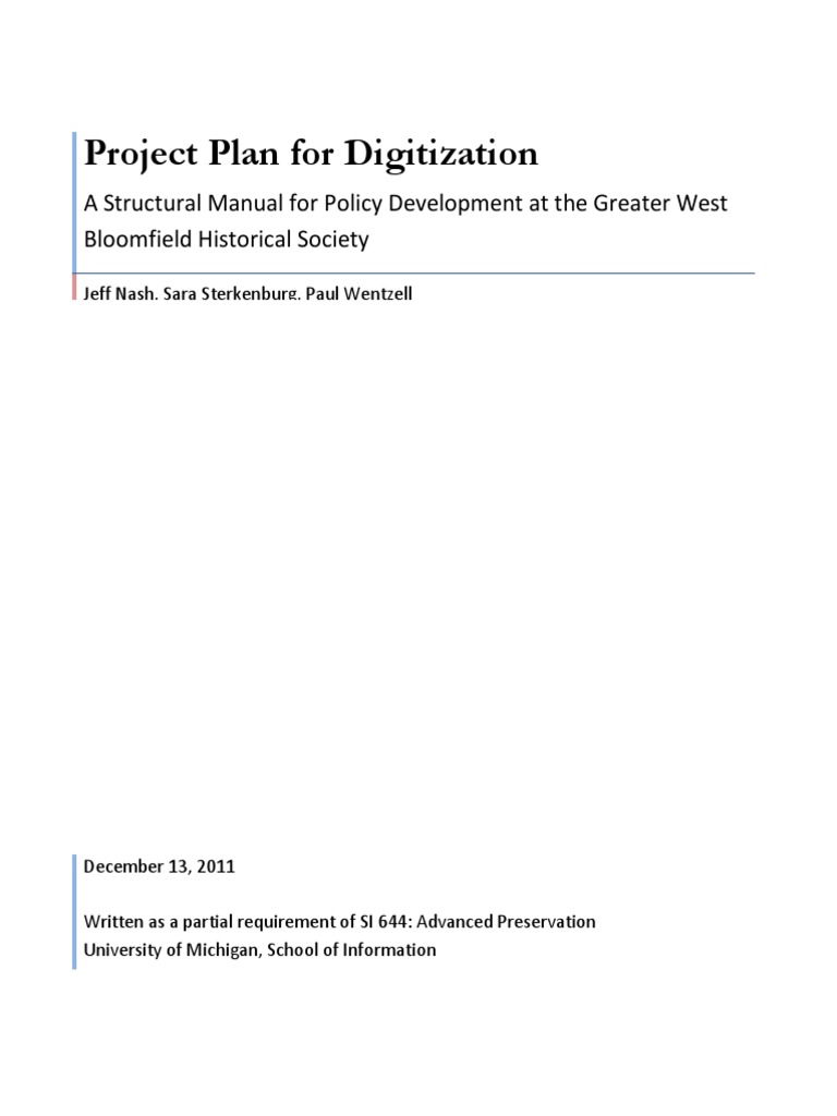 Digitization Project Plan PDF Museum Metadata