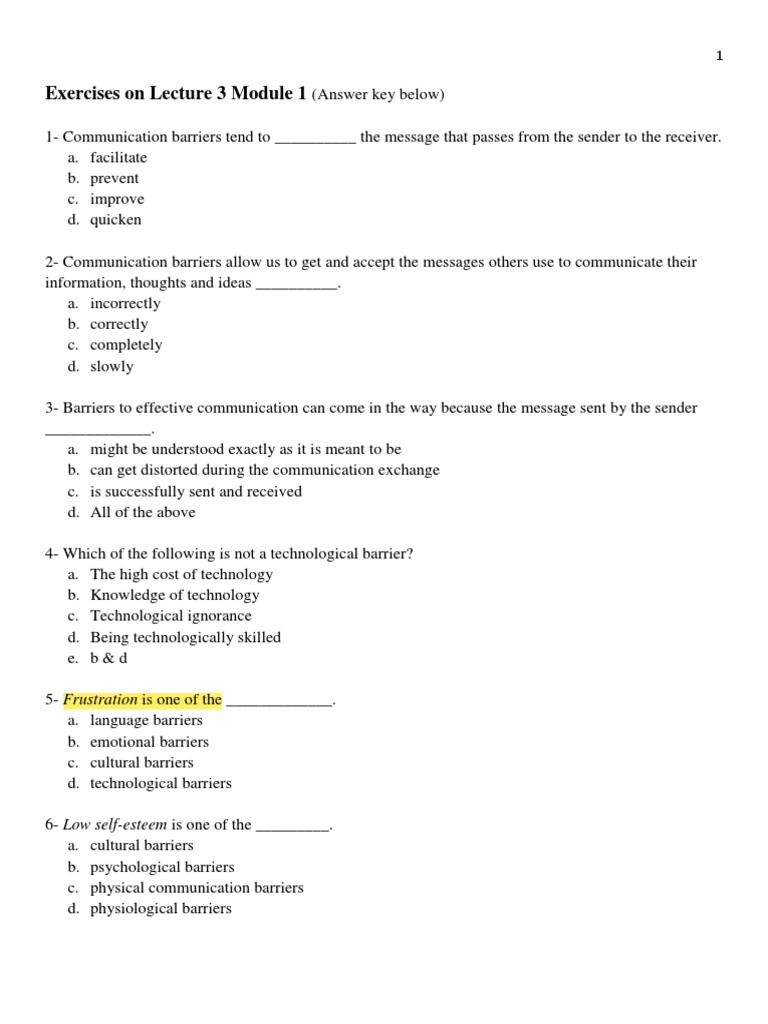 Exercises On Lecture 3 Module 1 | PDF | Communication | Information