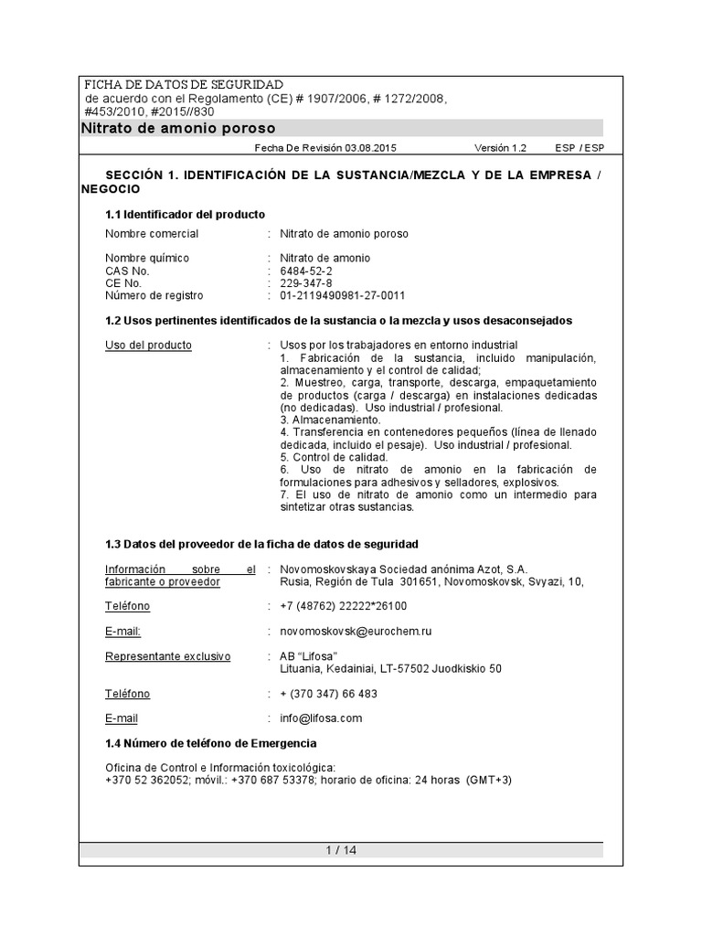MSDS EUROCHEM LDAN Permanent in Spanish | PDF | Agua | Toxicidad
