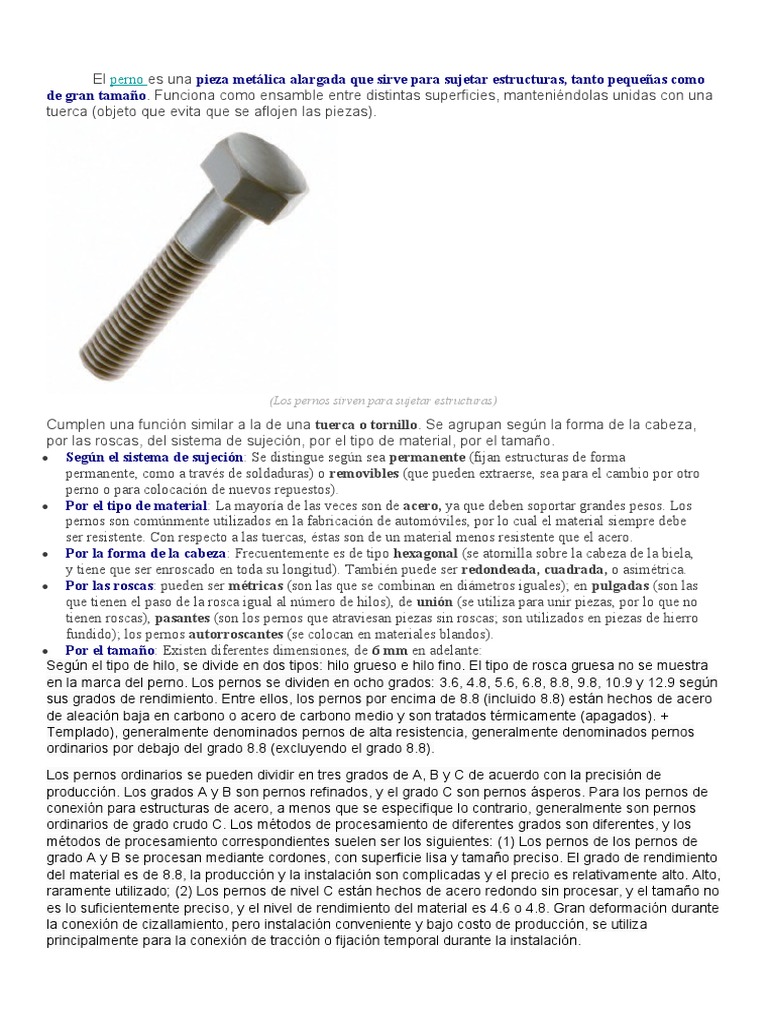 Tipos y funciones de los pernos metálicos | PDF | Tornillo | Rieles