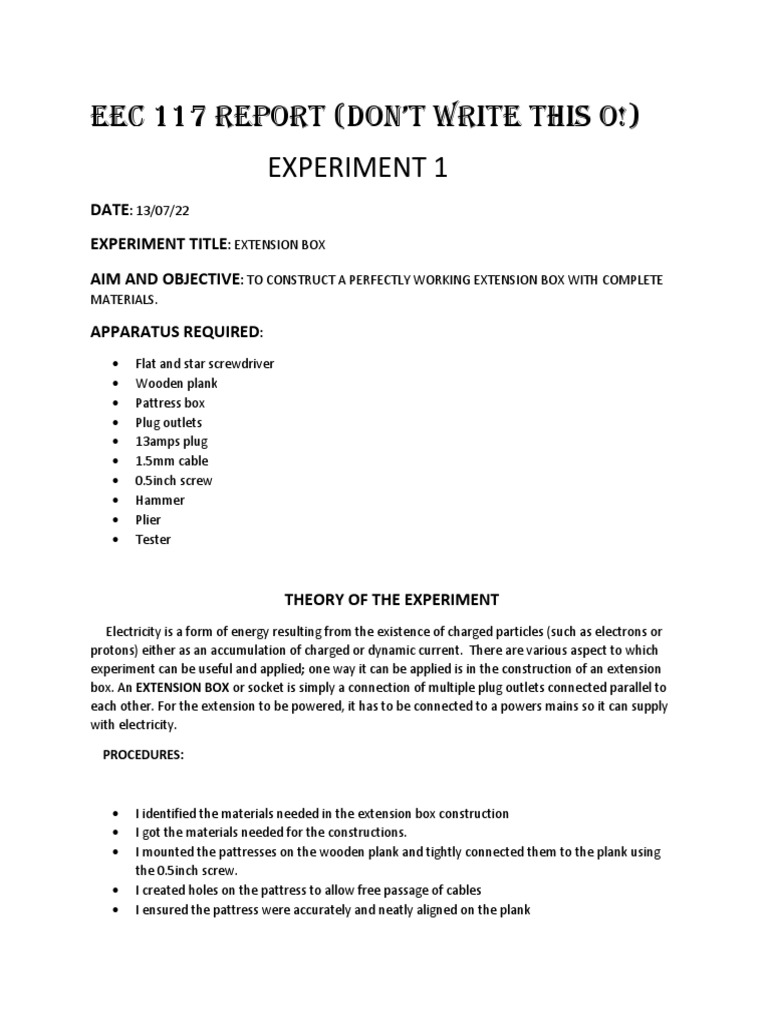 EEC 117: Extension Box Construction Report | PDF | Ac Power Plugs And ...