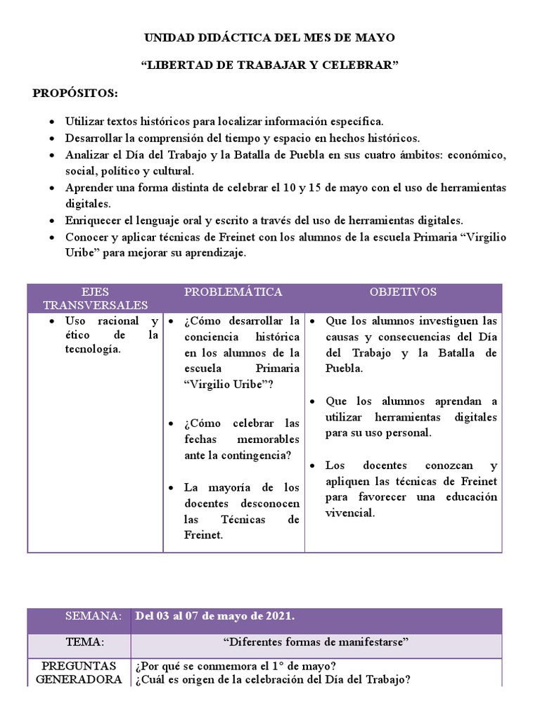Unidad Didáctica Del Mes de Mayo | PDF | Método de enseñanza | Aprendizaje
