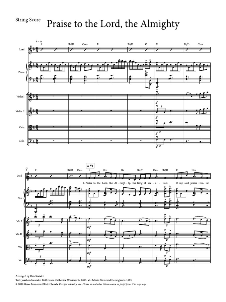 Praise to the lord the almighty combined strings pdf