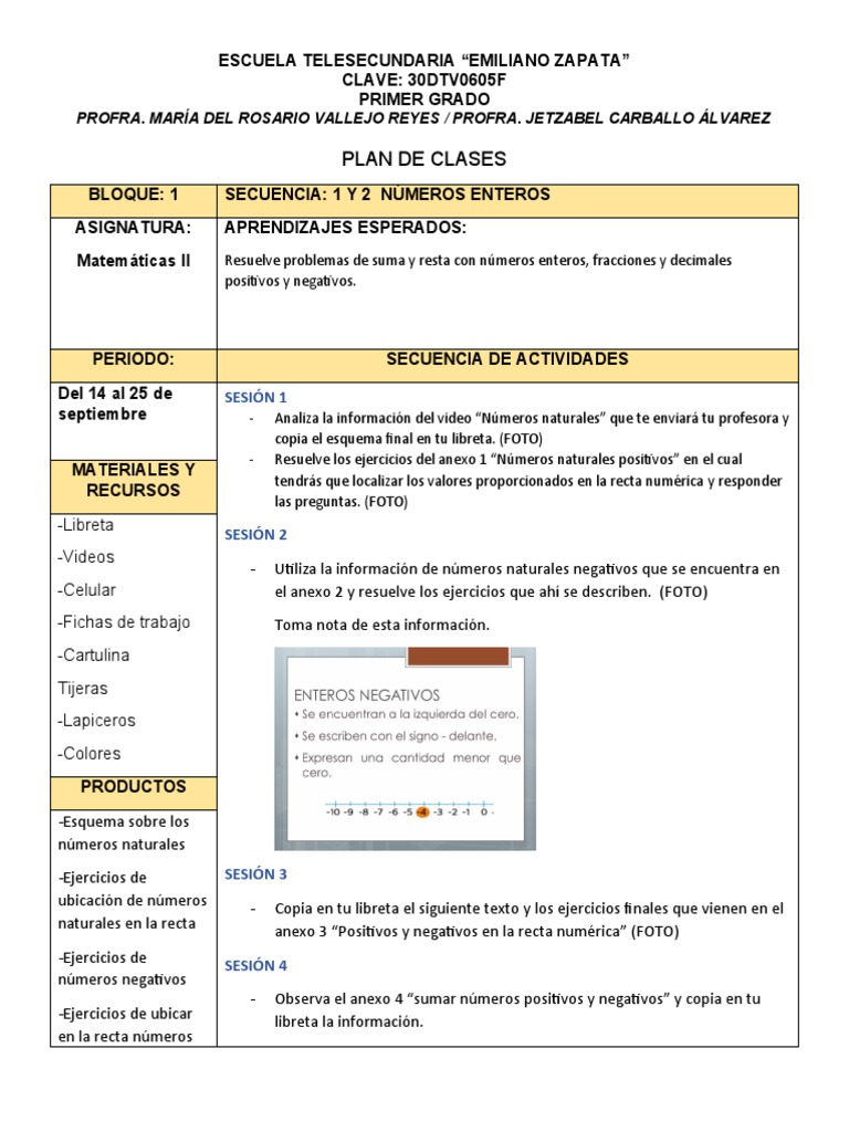 Plan de Clases Matemáticas I: Números y Fracciones | PDF | Entero ...
