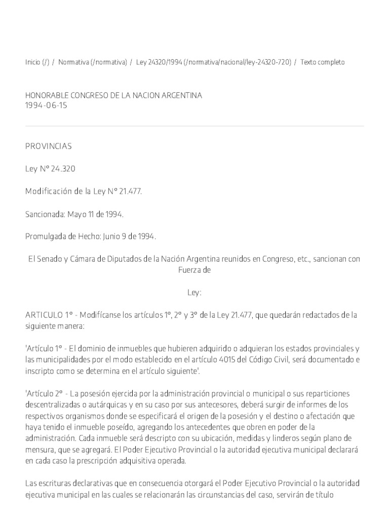 Ley 24320 Mensuras Administrativas | PDF | Estatuto de limitaciones ...