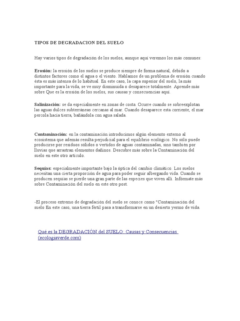 Tipos y Causas de Degradación del Suelo | PDF | Suelo | Deforestación