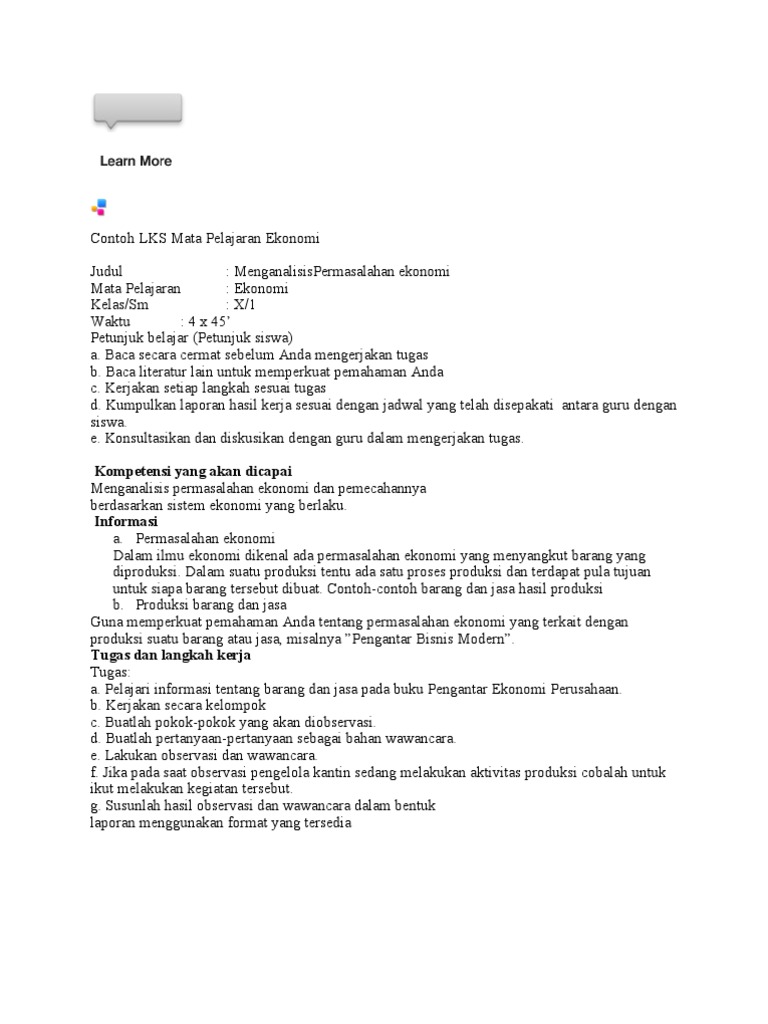 Contoh Lks Mata Pelajaran Ekonomi