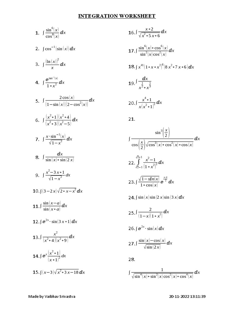 Integration Worksheet | PDF