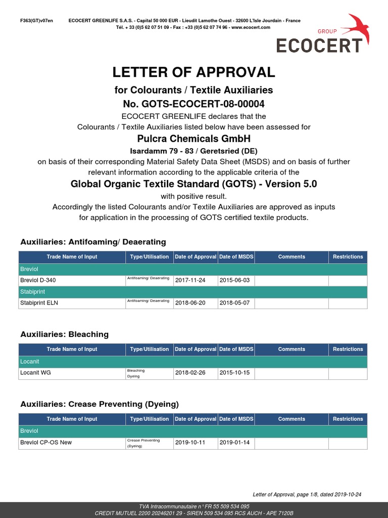 GOTS 5.0 Positive List 14 | PDF | Information Science | Textiles