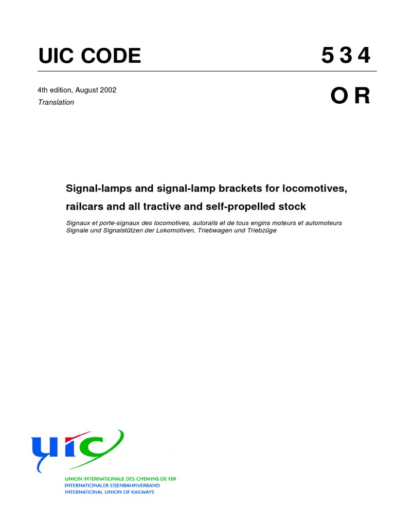 UIC CODE 534: SIGNAL LAMPS AND BRACKETS FOR TRAINS | PDF | Headlamp ...