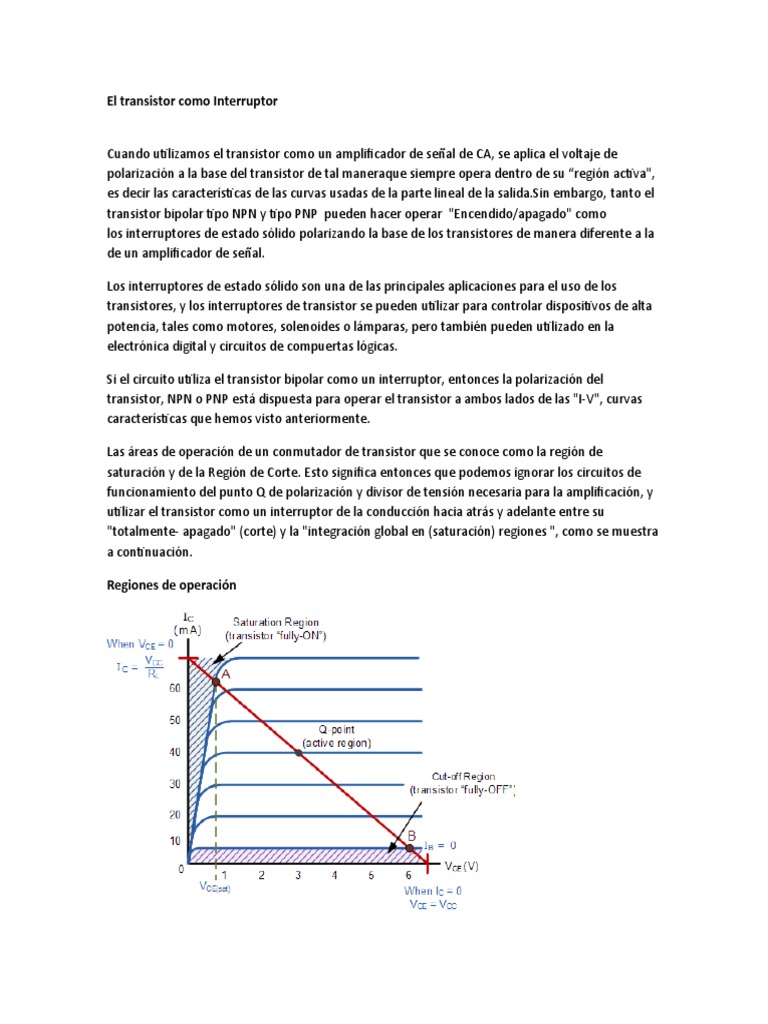 Transistor Como Interruptor PDF Transistor de unión bipolar