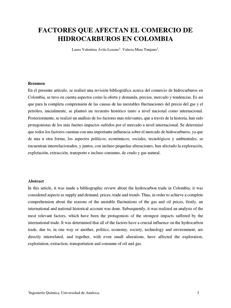 Factores del Comercio de Hidrocarburos en Colombia | PDF | Petróleo | OPEP