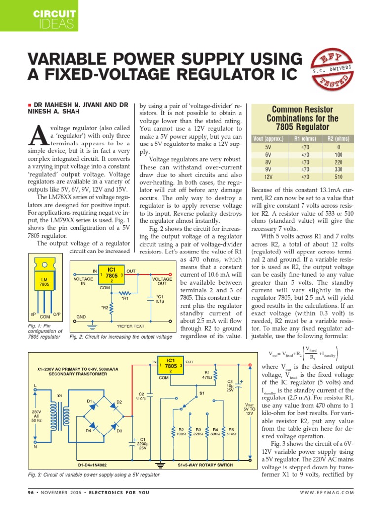 7805 Regulator Circuit Design Guide | PDF | Power Supply | Resistor