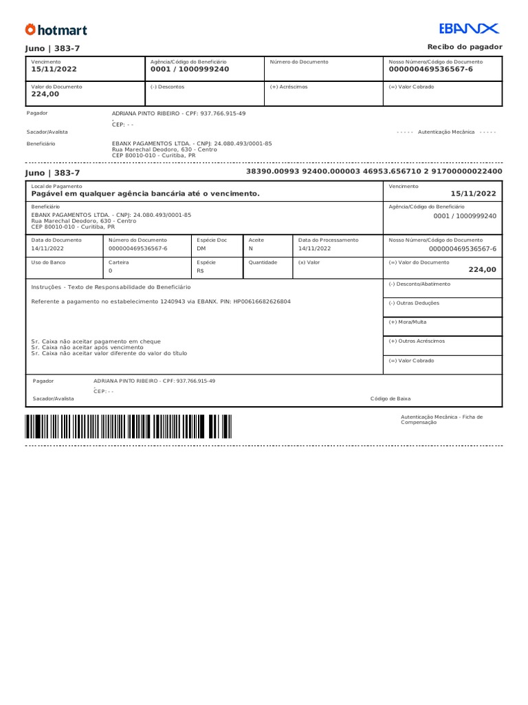Recibo de pagamento de compra realizada em estabelecimento via ...