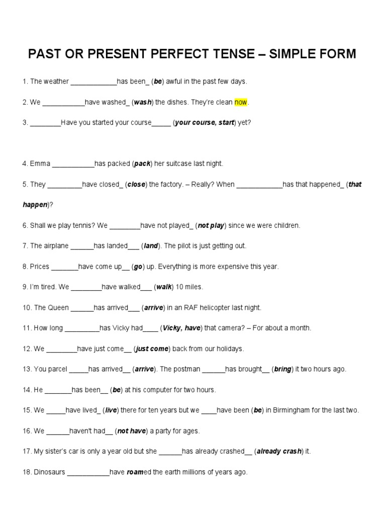 SIMPLE PAST AND PRESENT PERFECT EXERCISES PDF visual data 6