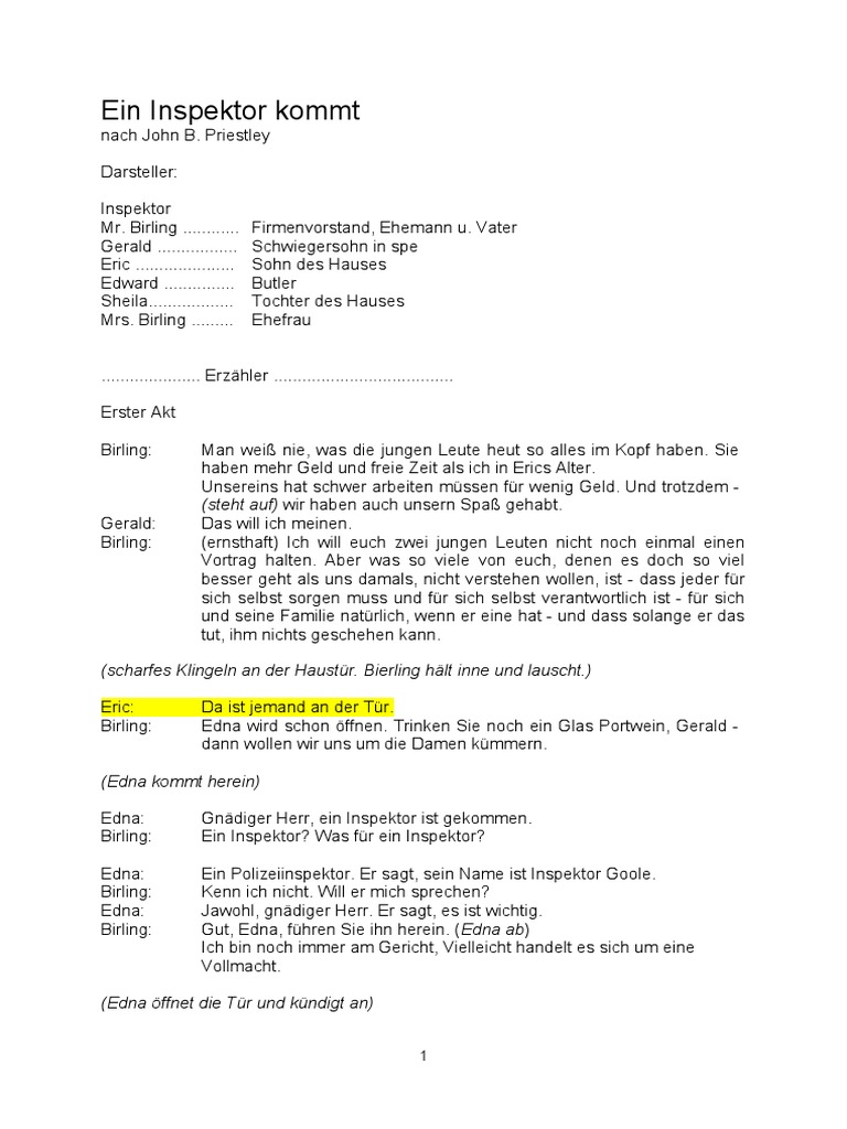 Ein Inspektor Kommt Text | PDF