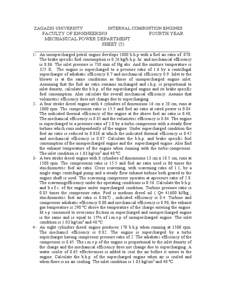 Supercharging Sheet Pdf Turbocharger Engines