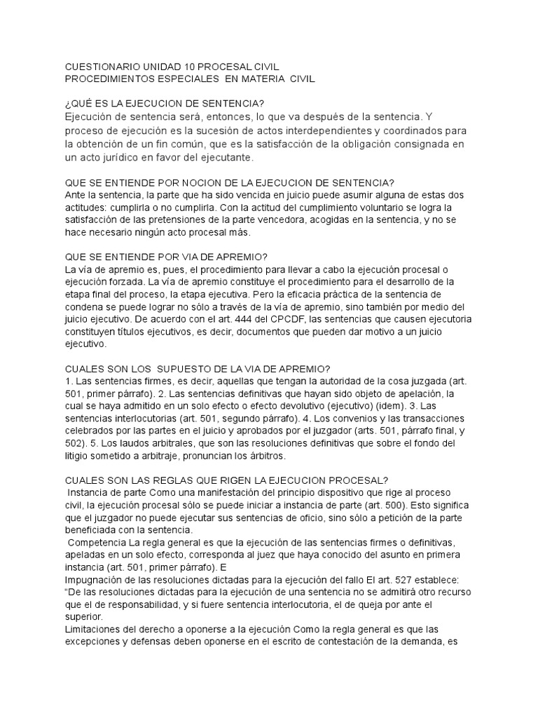 Ejecución de Sentencias en Procesal Civil | PDF | Sentencia (ley) | Ley ...