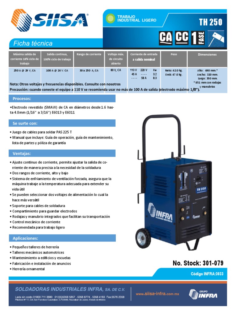 Ficha Técnica Soldadora Infra 250 | PDF | Soldadura | Construcción