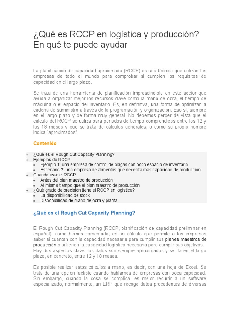 Introducción al RCCP en logística | PDF | Logística | Planificación de ...