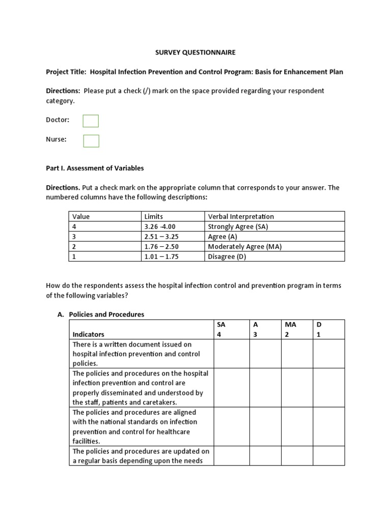 Infection Control Assessment Survey | PDF | Infection | Hospital