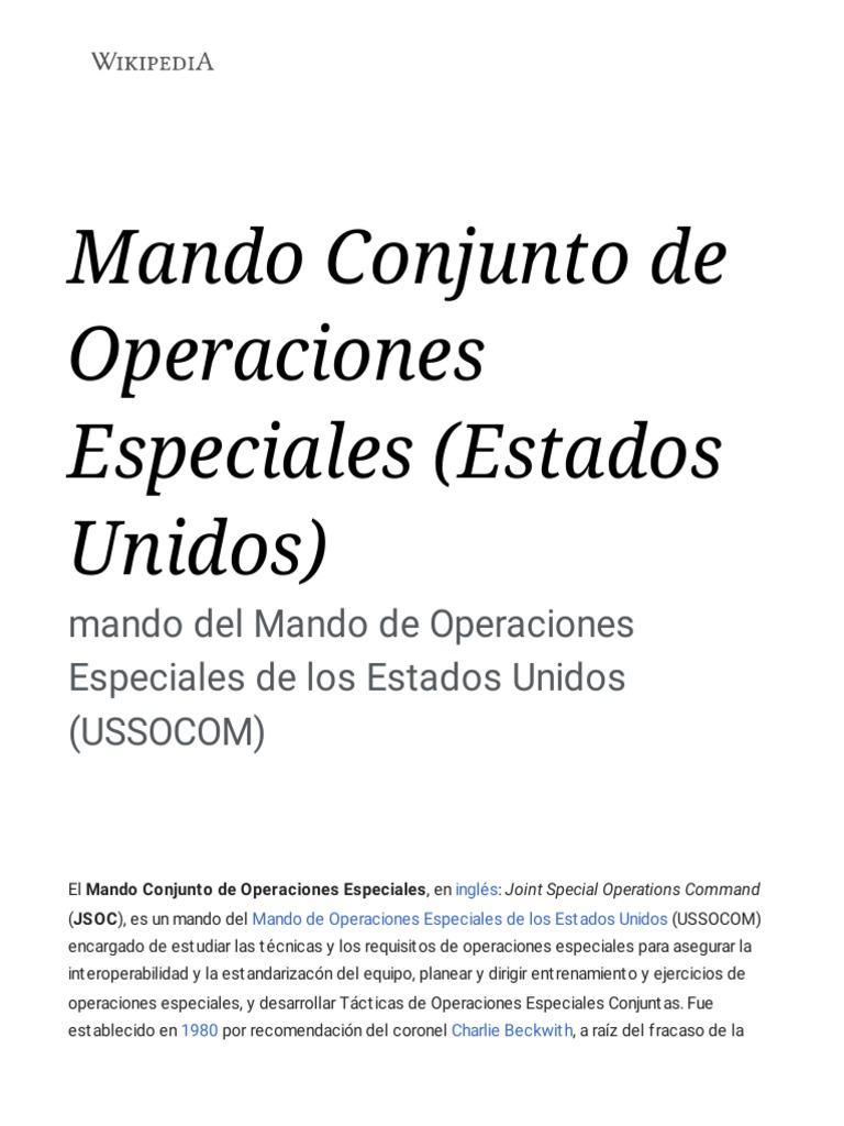 Mando Conjunto de Operaciones Especiales (Estados Unidos) Wikipedia