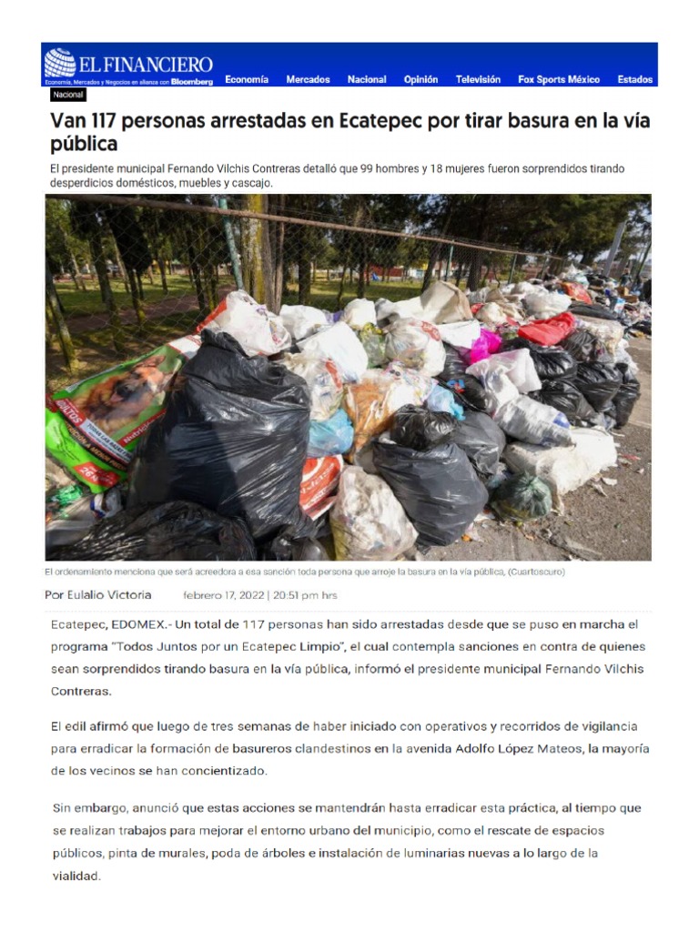 Basura en Las Calles Noticias. | PDF