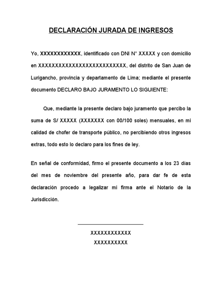 Declaración Jurada de Ingresos Mensuales | PDF | Derecho