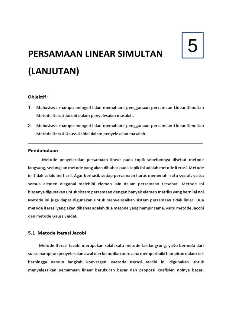 Topik 5 Persamaam Linear Simultan (Lanjutan) | PDF