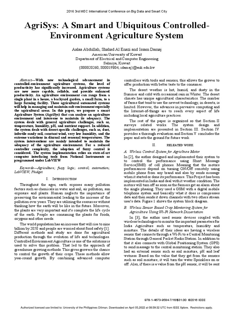 AgriSys A Smart and Ubiquitous ControlledEnvironment Agriculture