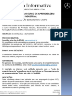 Boletim Informativo H 029-2022 - Inscrições Senai MBBras - 1º Semestre 2023