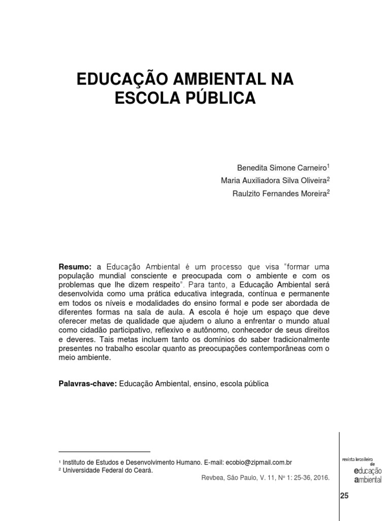 Educação Ambiental na Escola Pública | PDF | Movimento ambientalista ...