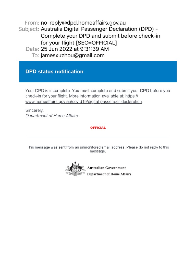Dpd Digital Passenger Declaration Australia – UXPHK