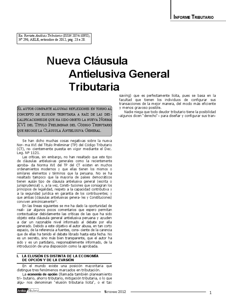 3.1 Nueva Clausula Antielusiva Eduardo Sotelo | PDF