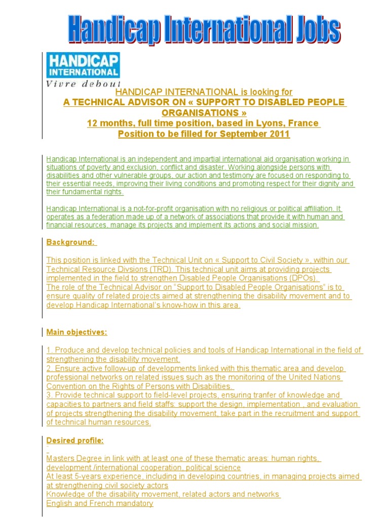 Handicap International Jobs Download Free PDF Physical Therapy